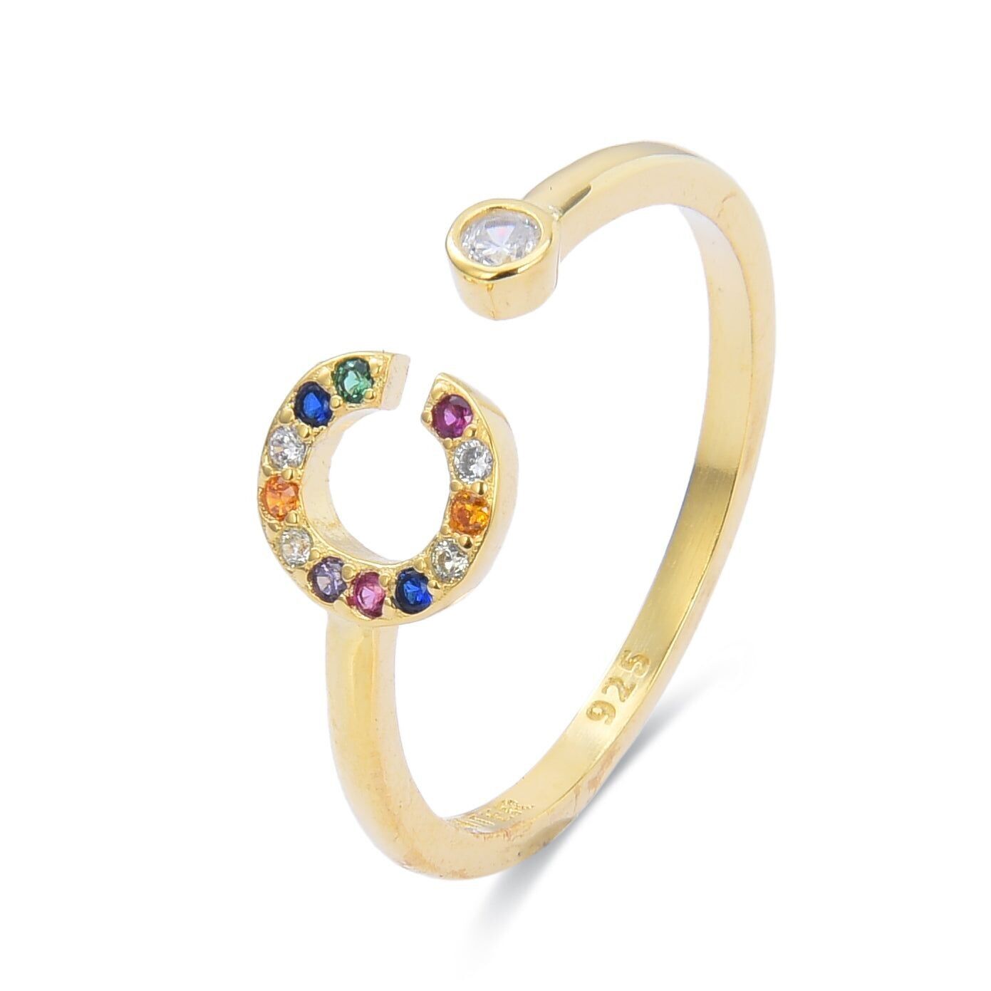 Anello Luxenter in argento sterling 925 con zirconi multicolori rifiniti in oro giallo 18 carati - Alfabeto