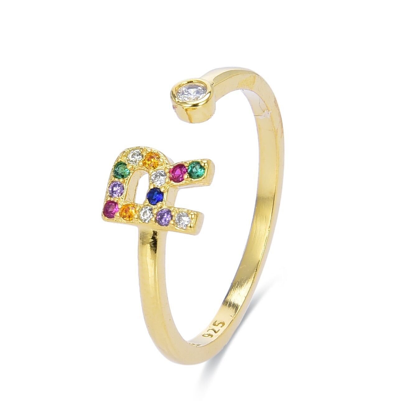 Anello Luxenter in argento sterling 925 con zirconi multicolori rifiniti in oro giallo 18 carati - Alfabeto