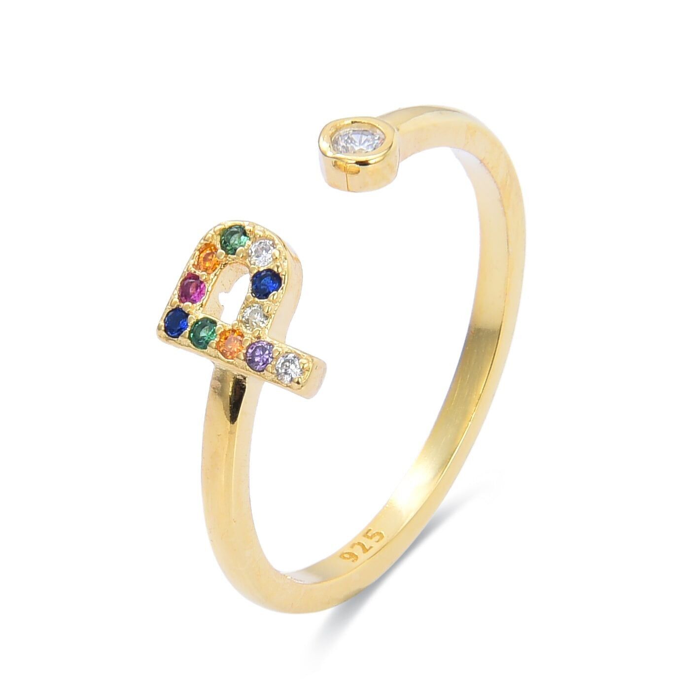 Anello Luxenter in argento sterling 925 con zirconi multicolori rifiniti in oro giallo 18 carati - Alfabeto