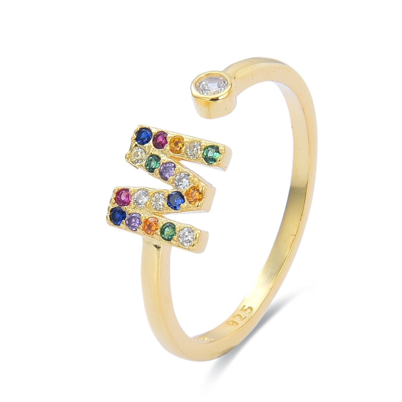 Anello Luxenter in argento sterling 925 con zirconi multicolori rifiniti in oro giallo 18 carati - Alfabeto
