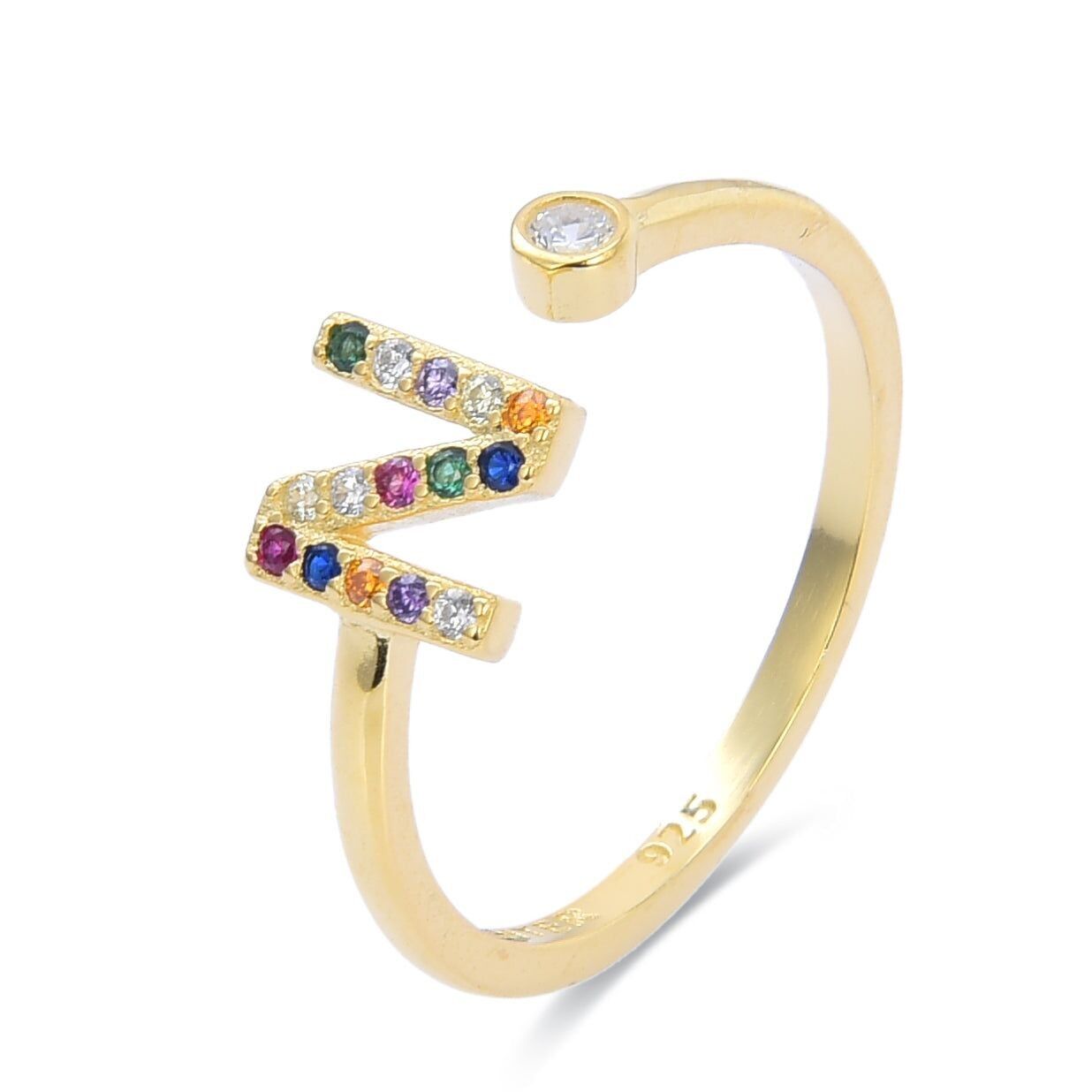 Anello Luxenter in argento sterling 925 con zirconi multicolori rifiniti in oro giallo 18 carati - Alfabeto