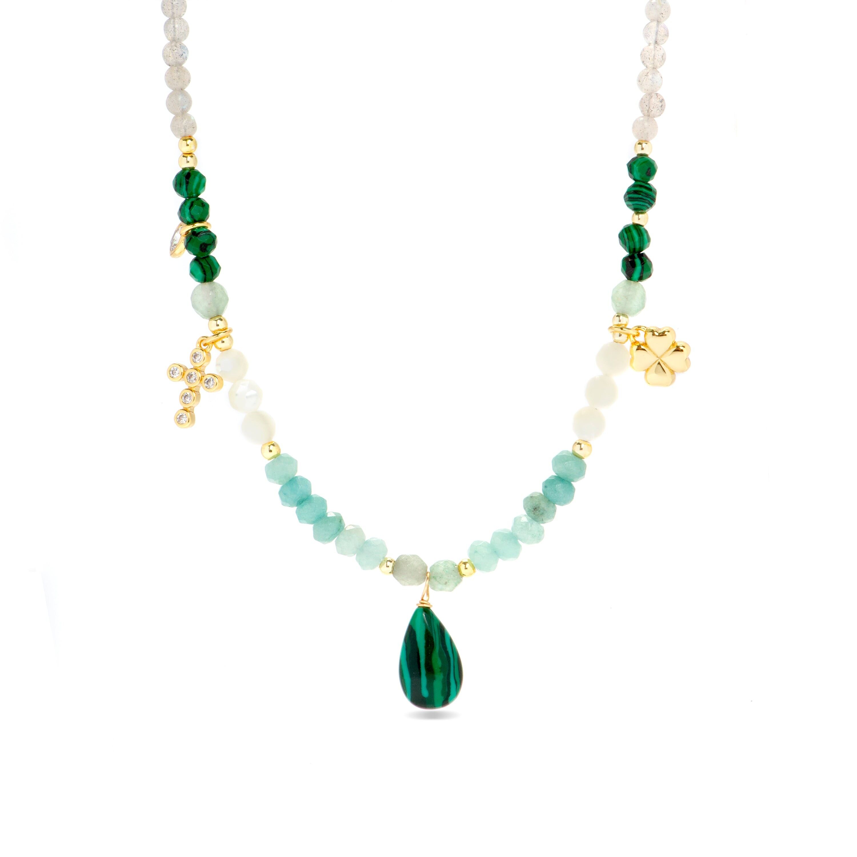 Collana Luxenter in argento sterling 925 con malachite rifinita in oro giallo 18 carati - Miya