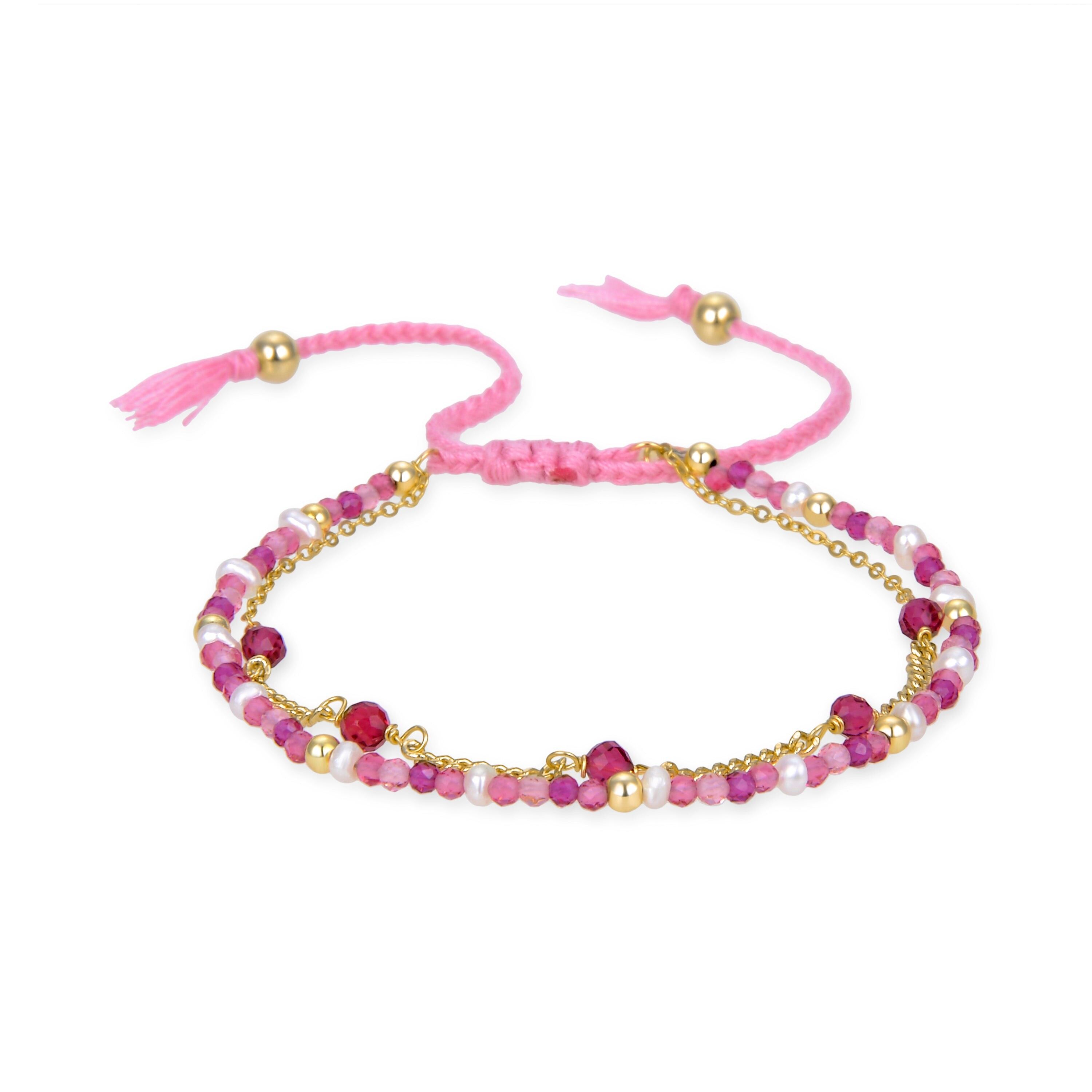 Bracciale Luxenter in argento sterling 925 con cristallo rosa rifinito in oro giallo 18 carati - Raknis