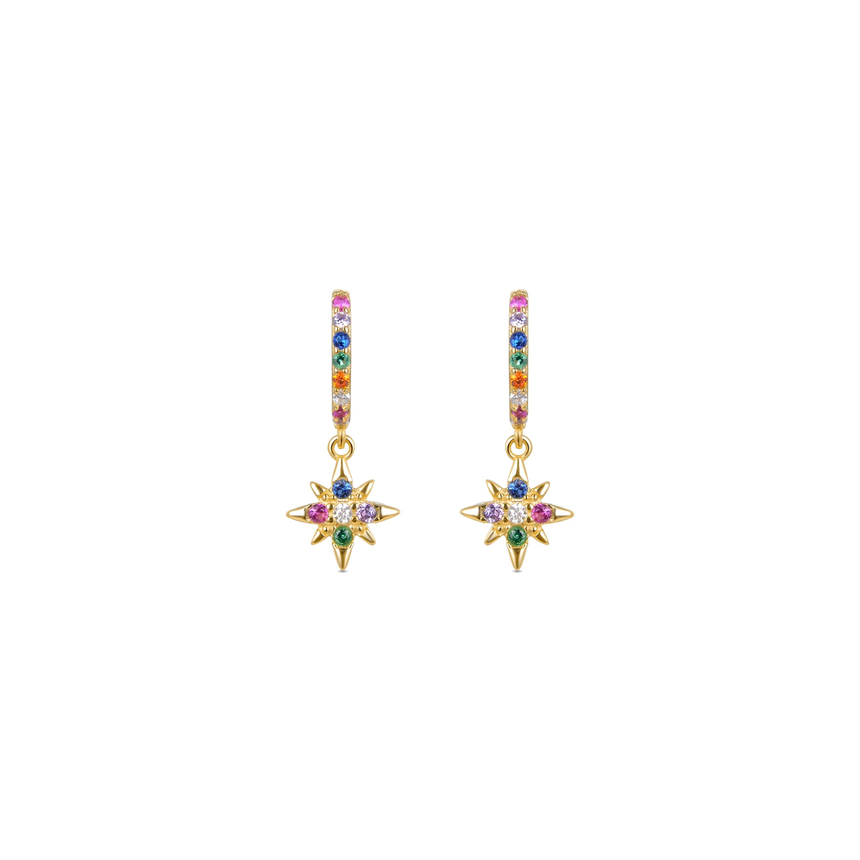 Orecchini Luxenter in argento sterling 925 con zirconi multicolori rifiniti in oro giallo 18 carati - Siba