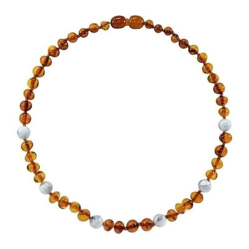 Collier Bébé Ambre et Pierre naturelle – Cognac/Howlite