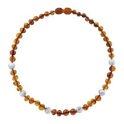 Amber Baby Necklace and Natural Stone - Cognac / Howlite