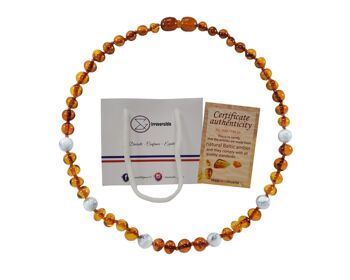 Collier Bébé Ambre et Pierre naturelle – Cognac/Howlite 4