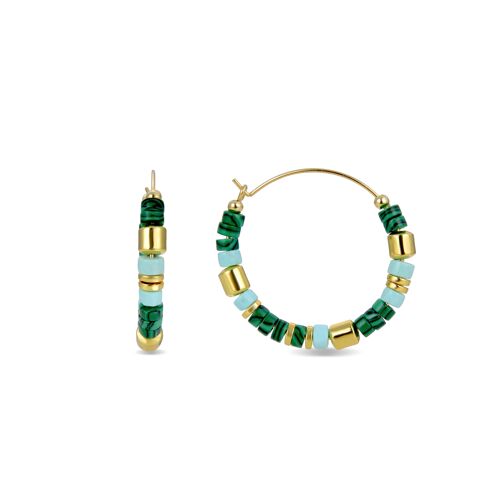 Pendientes Luxenter de Plata de Ley 925 con Malaquita acabados en oro amarillo de 18K - Ihun