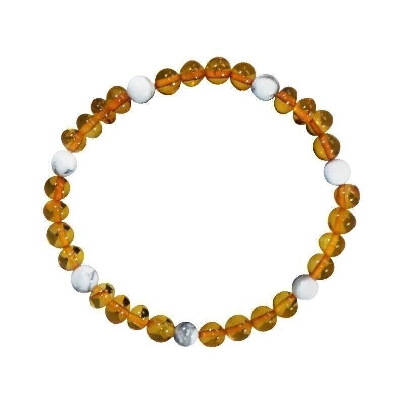 Bracciale adulto ambra e pietra naturale - Cognac / Howlite