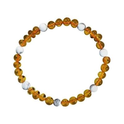 Amber and Natural Stone Adult Bracelet - Cognac / Howlite