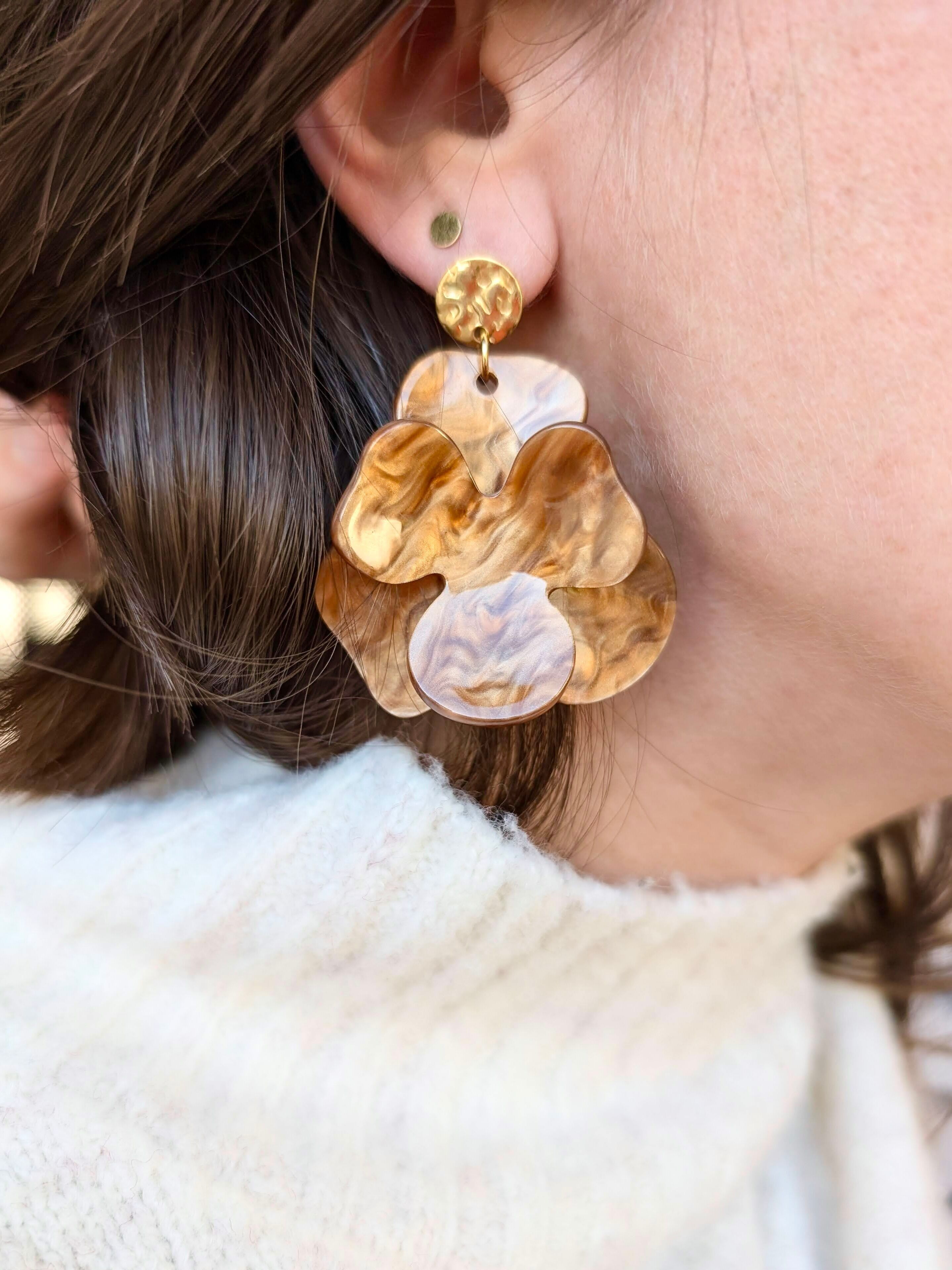 Camellia Earrings – Resin Flower Pendants