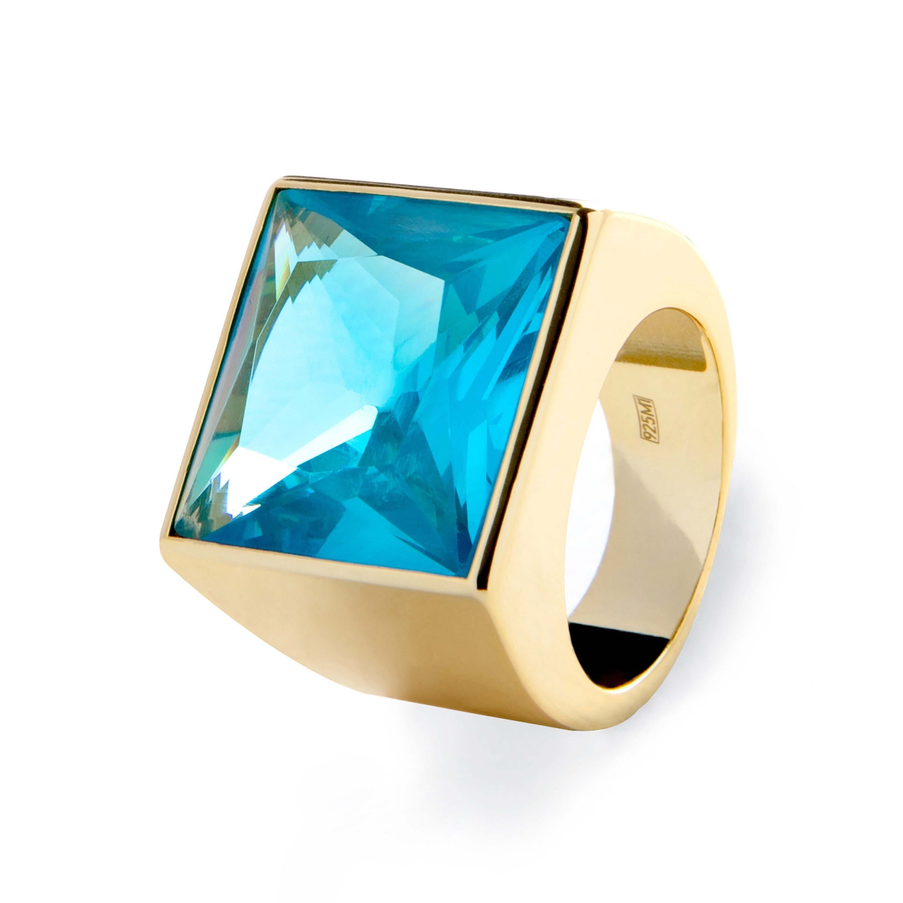 Anello Luxenter in argento sterling 925 con zirconi e topazio azzurro rifinito in oro giallo 18 carati - Lozur