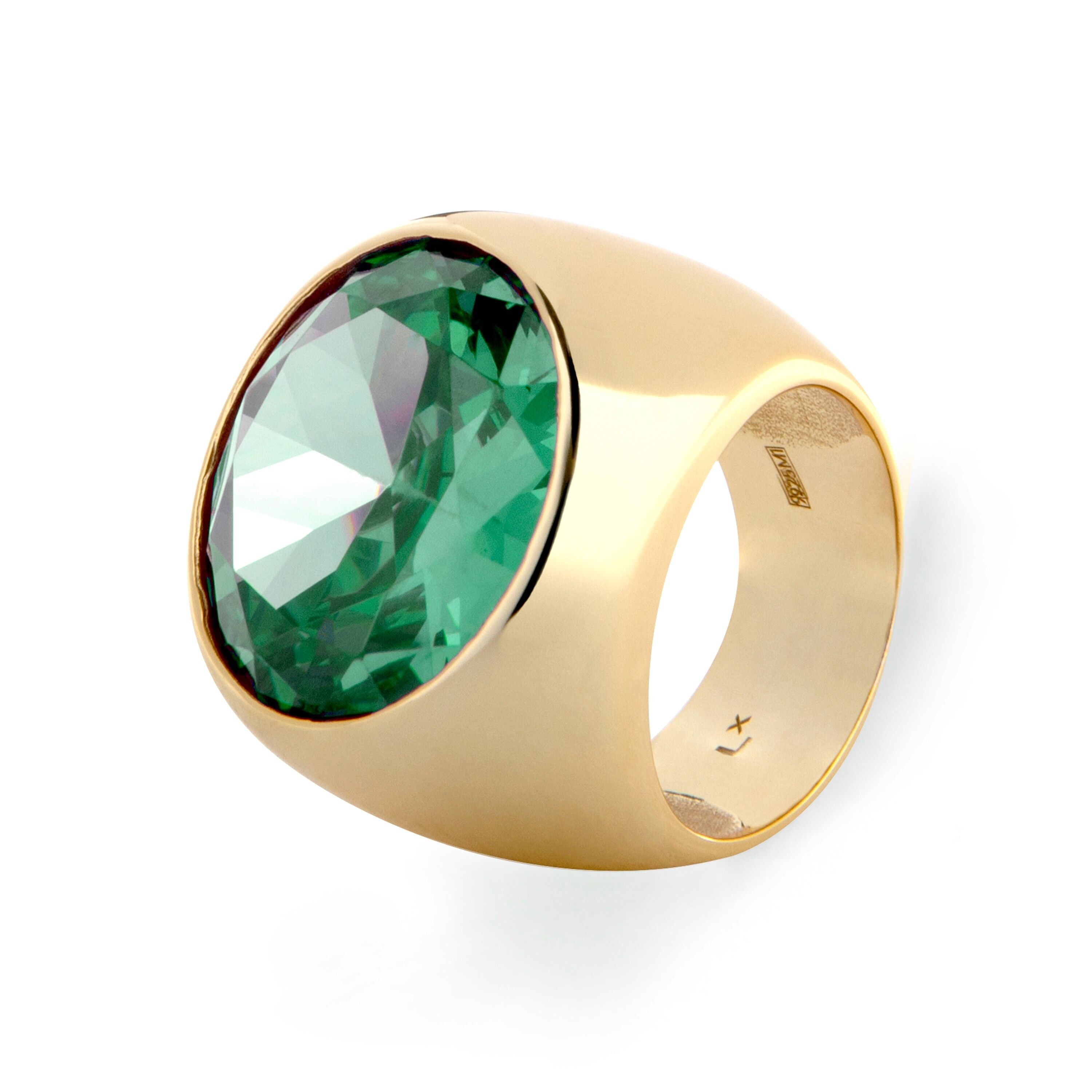 Anello Luxenter in argento sterling 925 con smeraldi zirconi rifiniti in oro giallo 18 carati - Nalin