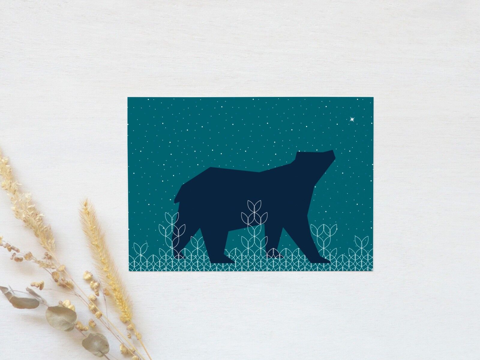 Cartolina: Orso sotto le stelle • invernale e poetica (busta inclusa)