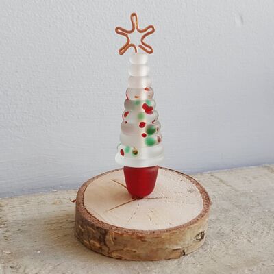 Adorno de vidrio para árbol de Navidad - Moteado rojo y verde esmerilado - Moteado rojo y verde esmerilado mediano mediano