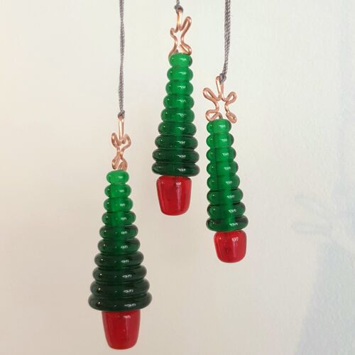Glass Christmas Tree Ornament, Hanging - Green and Red Small Hanging - Green and Red