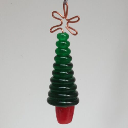 Glass Christmas Tree Ornament, Hanging - Green and Red Medium Hanging - Green and Red