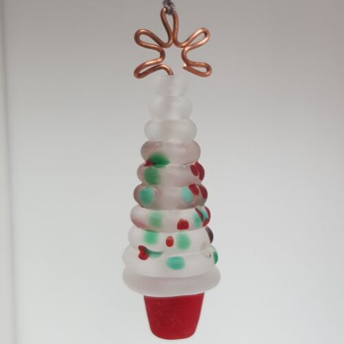 Glass Christmas Tree Ornament, Hanging - Frosted Red and Green Speckle Small Hanging - Frosted Red and Green Speckle
