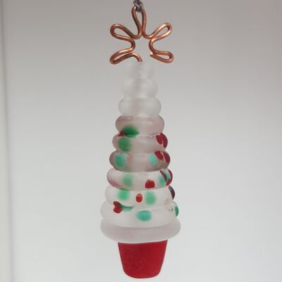 Ornement de sapin de Noël en verre, à suspendre - Petit tacheté rouge et vert givré - Petit tacheté rouge et vert givré