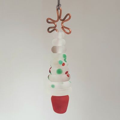 Christbaumschmuck aus Glas, hängend - matt rot und grün gesprenkelt Medium hängend - matt rot und grün gesprenkelt