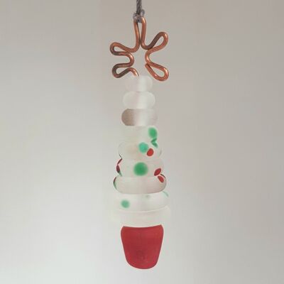 Adorno de vidrio para árbol de Navidad, colgante, moteado rojo y verde esmerilado, colgante mediano, moteado rojo y verde esmerilado