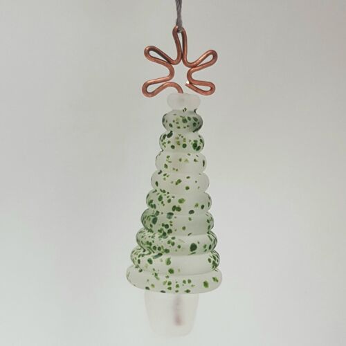 Glass Christmas Tree Ornament, hanging- Frosted Green Speckle Large Hanging- Frosted Green Speckle