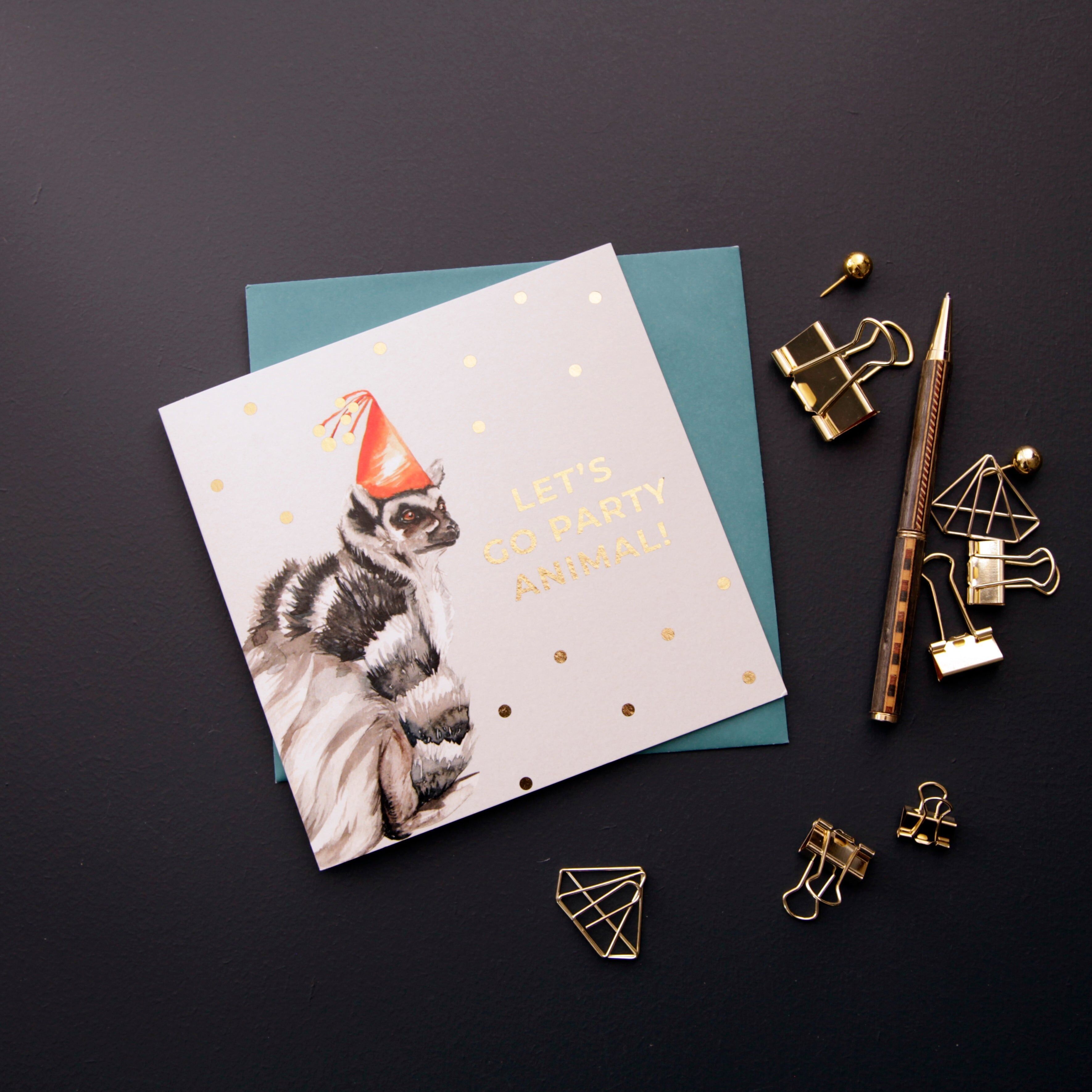 Biglietto d'auguri con design "Let's Go Party Animal" di Lemur