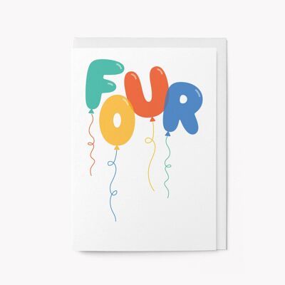 Cuatro - Tarjeta de cumpleaños para niños