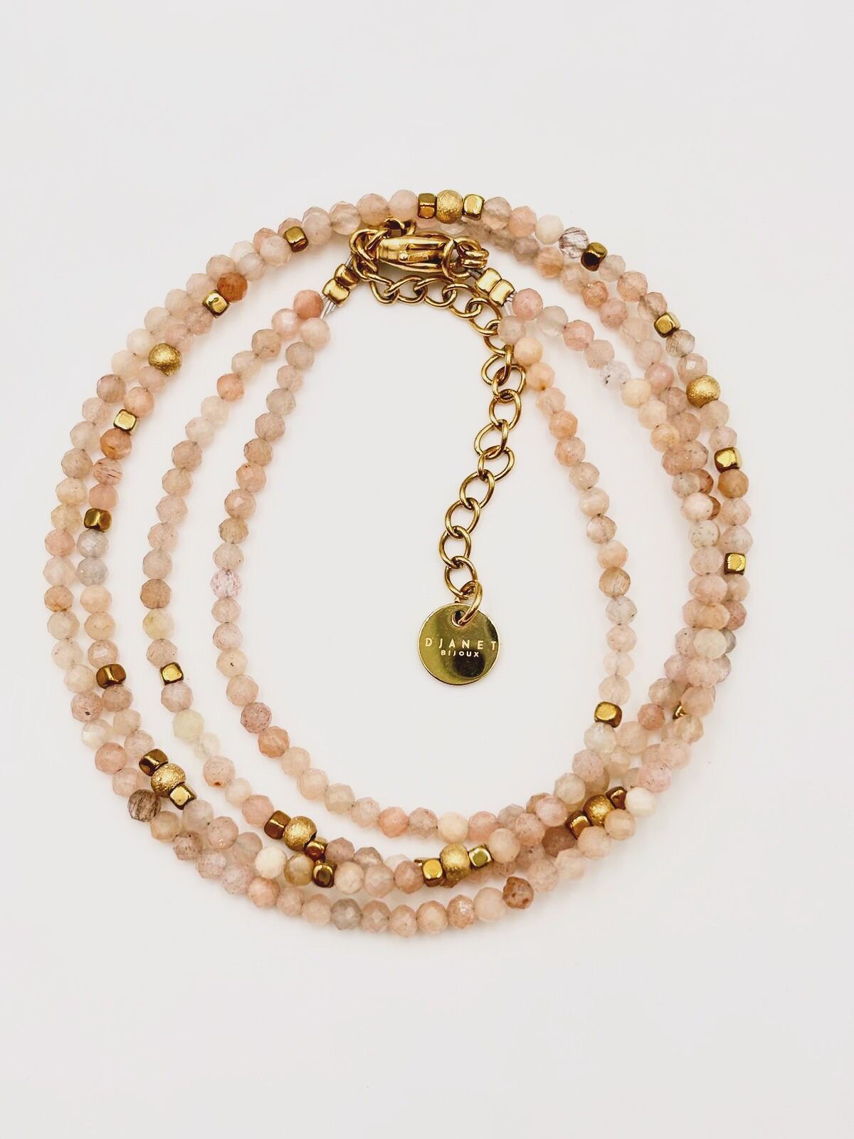 Bracelet Multi Rangs 4 Tours - Pierres de Soleil - Acier Inoxydable 316L Doré 14K