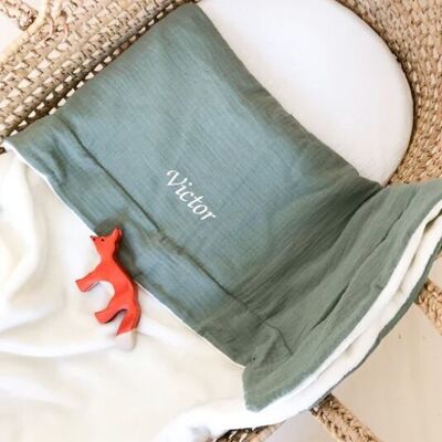 Couverture bébé doudou toute saison kaki