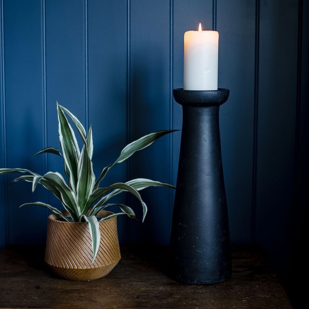 Irthing - Black Terracotta Piller Candle Holder - Small