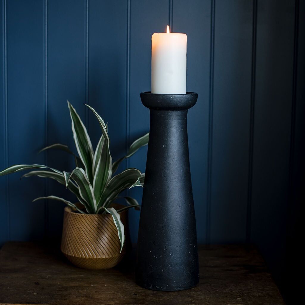 Irthing - Black Terracotta Piller Candle Holder - Small