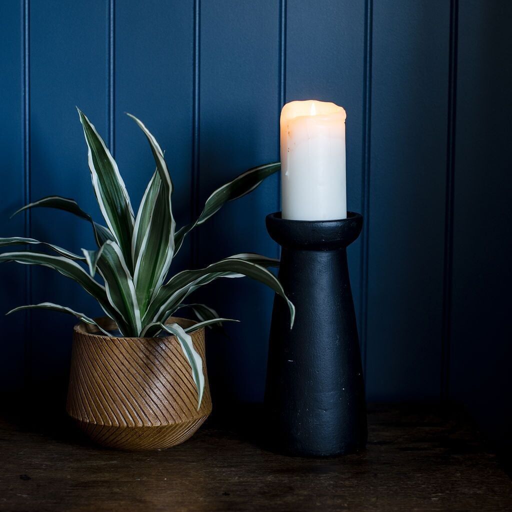 Irthing - Black Terracotta Piller Candle Holder - Small
