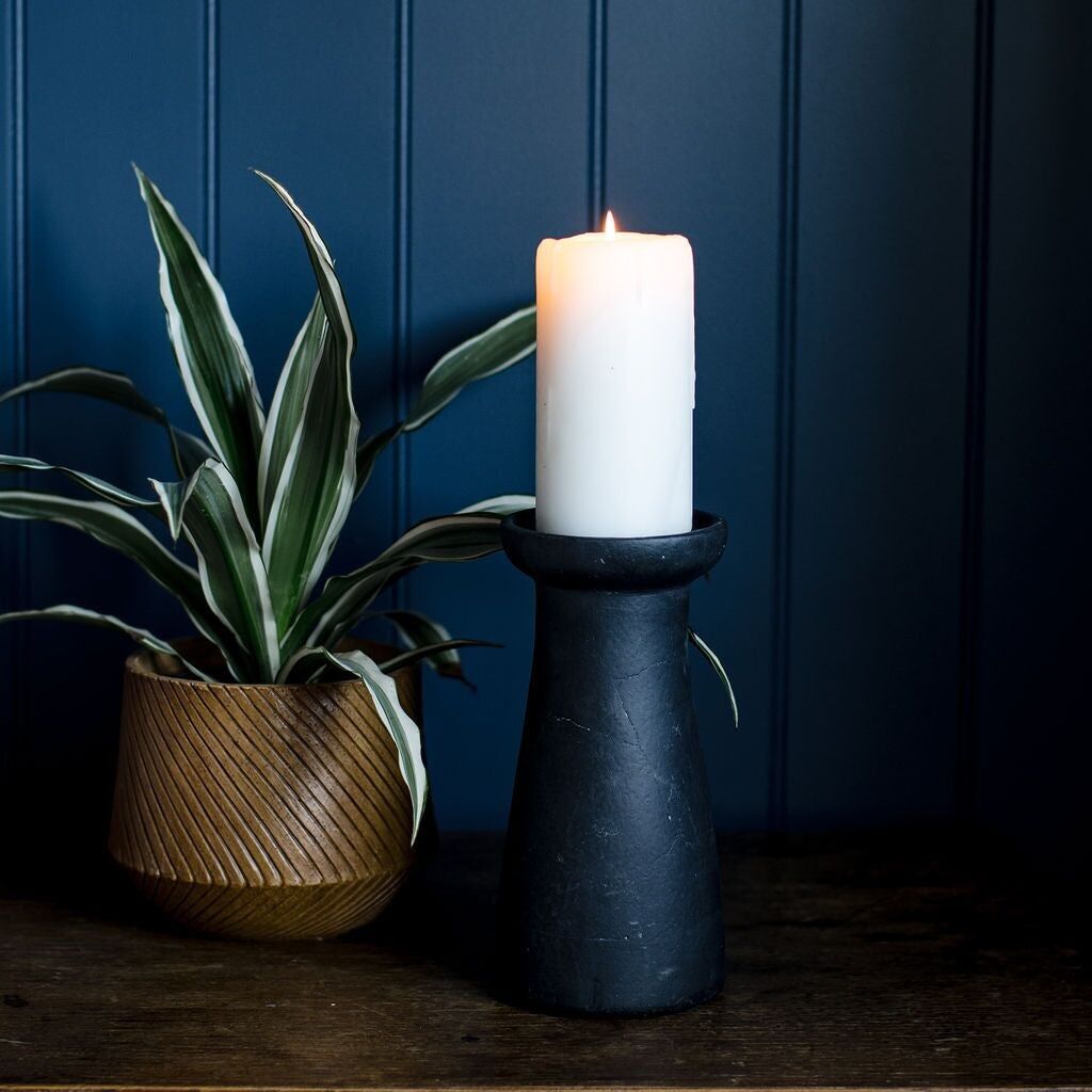 Irthing - Black Terracotta Piller Candle Holder - Small