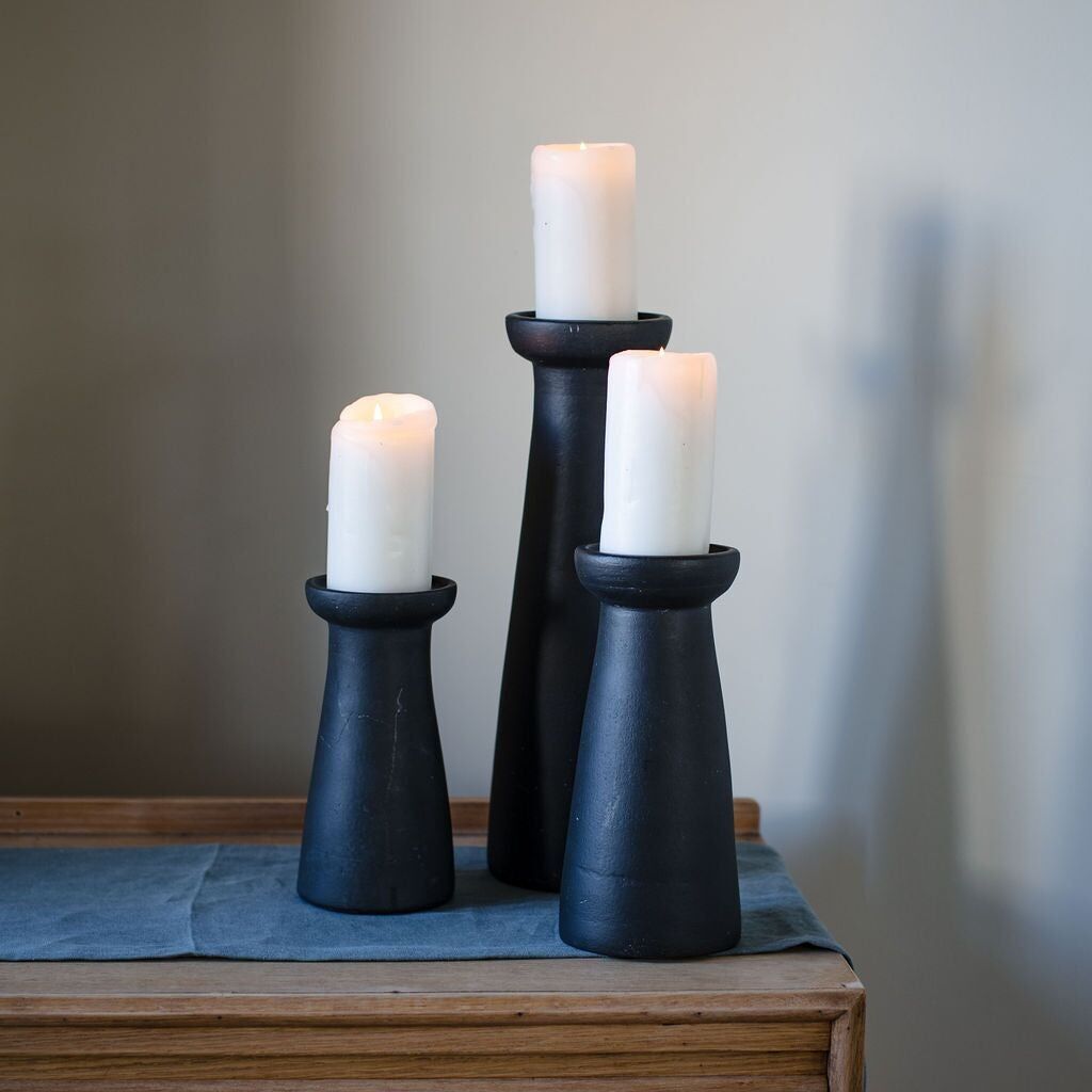 Irthing - Black Terracotta Piller Candle Holder - Small