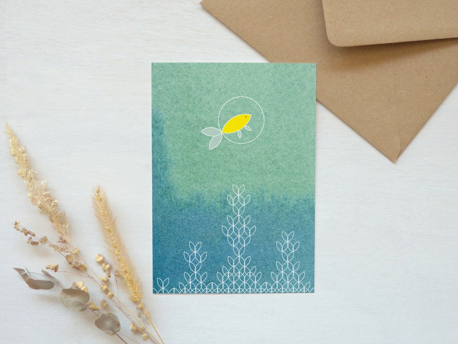 Postal: Peces • acuarela poética e infantil (sobre incluido)