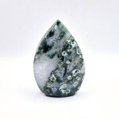 Agata muschiosa Druzy - Pietra preziosa di cristallo a forma di goccia in piedi - # 1 7 cm 141 grammi