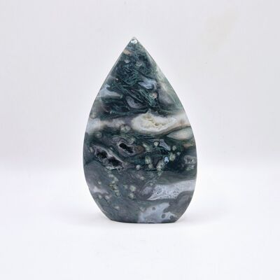 Druzy Moss Agate – Cristal de pierre précieuse debout en forme de goutte – #4 9 cm 176 g