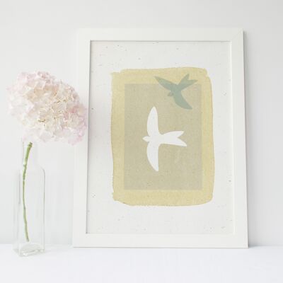 Póster en acuarela: Pájaros azules • papel creativo de alta calidad, ecológico y natural • A3