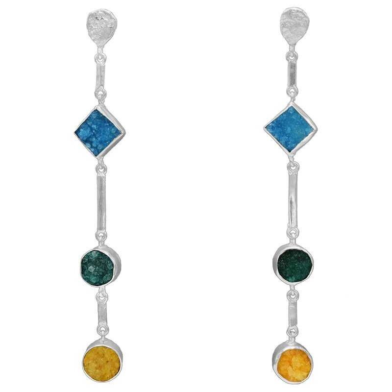 Orecchini Atocha in argento turchese, verde e giallo
