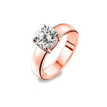 Solitaire en argent 8mm zircon blanc plaqué or rose 1