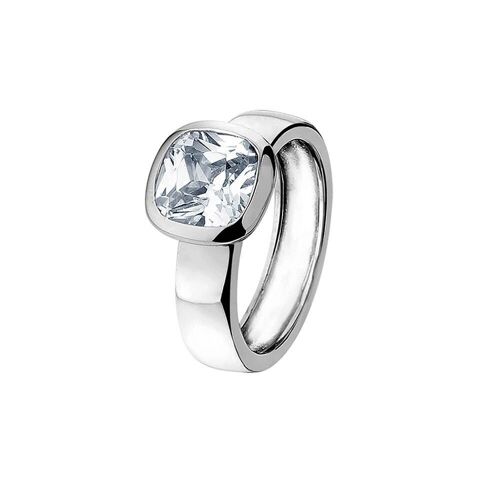 Silver ring with white square zirconia bezel setting 10mm rhodium plated