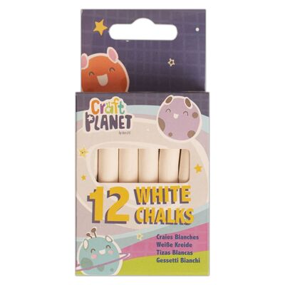 Tiza estándar Craft Planet, blanca, paquete de 12, arte y manualidades divertidas para niños, dibujo, pavimento, patio de juegos, escuela, hogar, jardín, juegos, papel