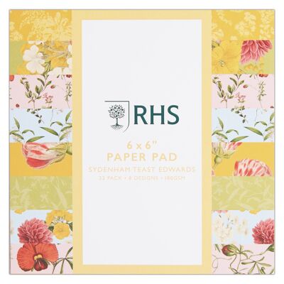 Bloc de papel RHS, 180 g/m², 8 diseños de Edwards, 6" x 6", 32 hojas, papel estampado de primera calidad, para hacer tarjetas, álbumes de recortes y decoupage