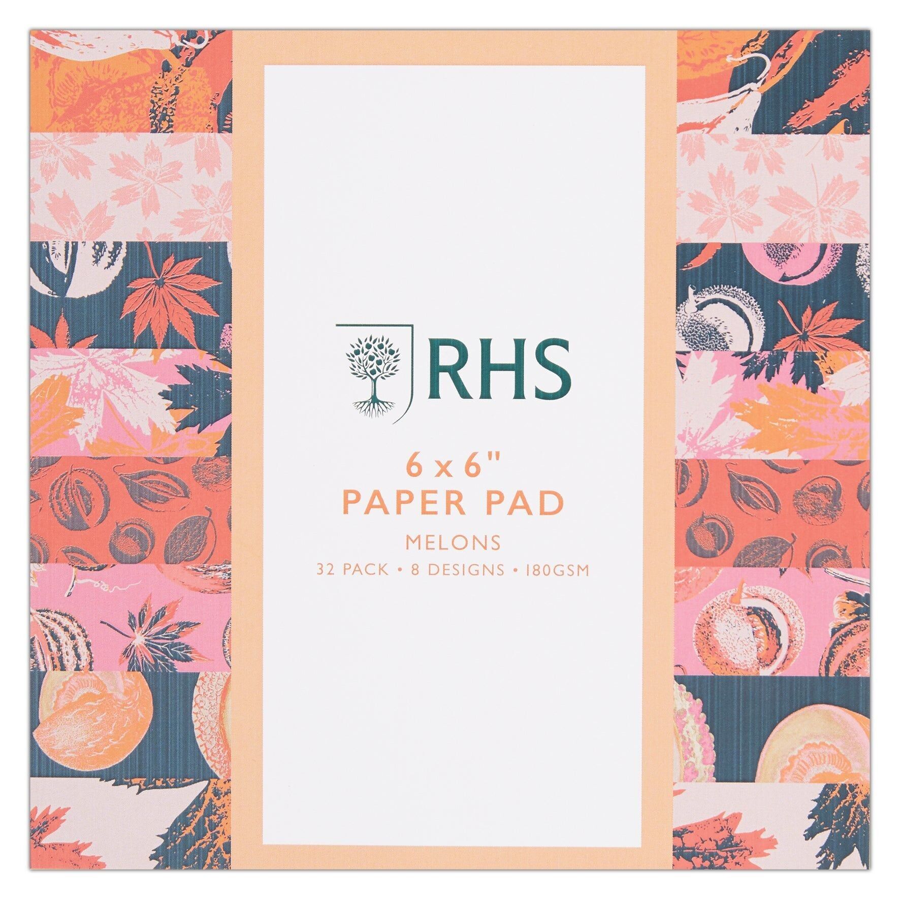 RHS Paper Pad, 180 GSM, 8 Melons Designs, 6" x 6", 32 Sheets, Premium Patterned Paper, For Cardmaking, Scrapbooking, Decoupage