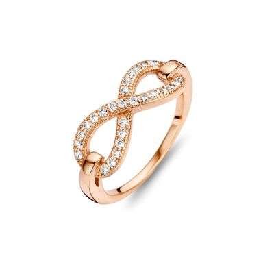 Anillo de plata con infinito de circonitas blancas con baño de oro rosa