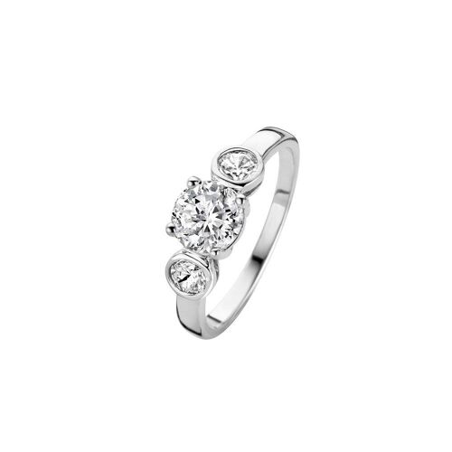 Silver solitaire ring with white zirconia rhodium plated