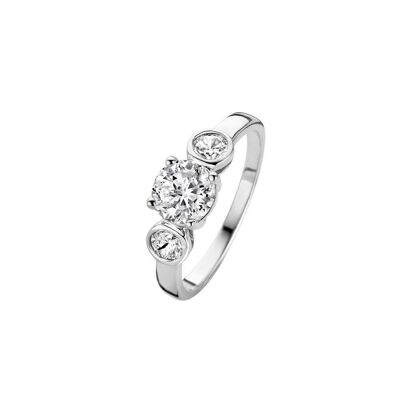 Bague solitaire en argent avec oxyde de zirconium blanc rhodié