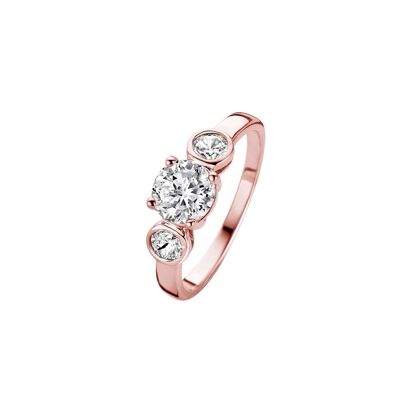 Silver solitaire ring with white zirconia rosegold plated