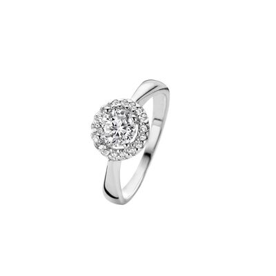 Bague en argent avec oxyde de zirconium blanc de 6 mm plaqué rhodium